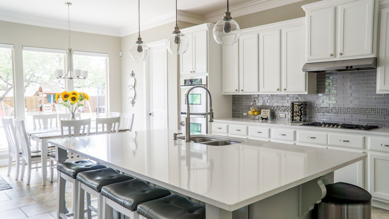Home kitchen and dining area